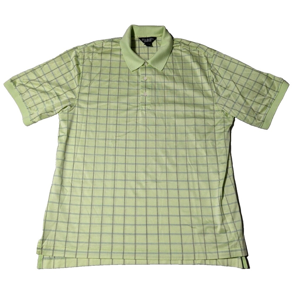 BROOKS BROTHERS COUNTRY CLUB Men Large Green Windowpane Performanc Knit Polo EUC